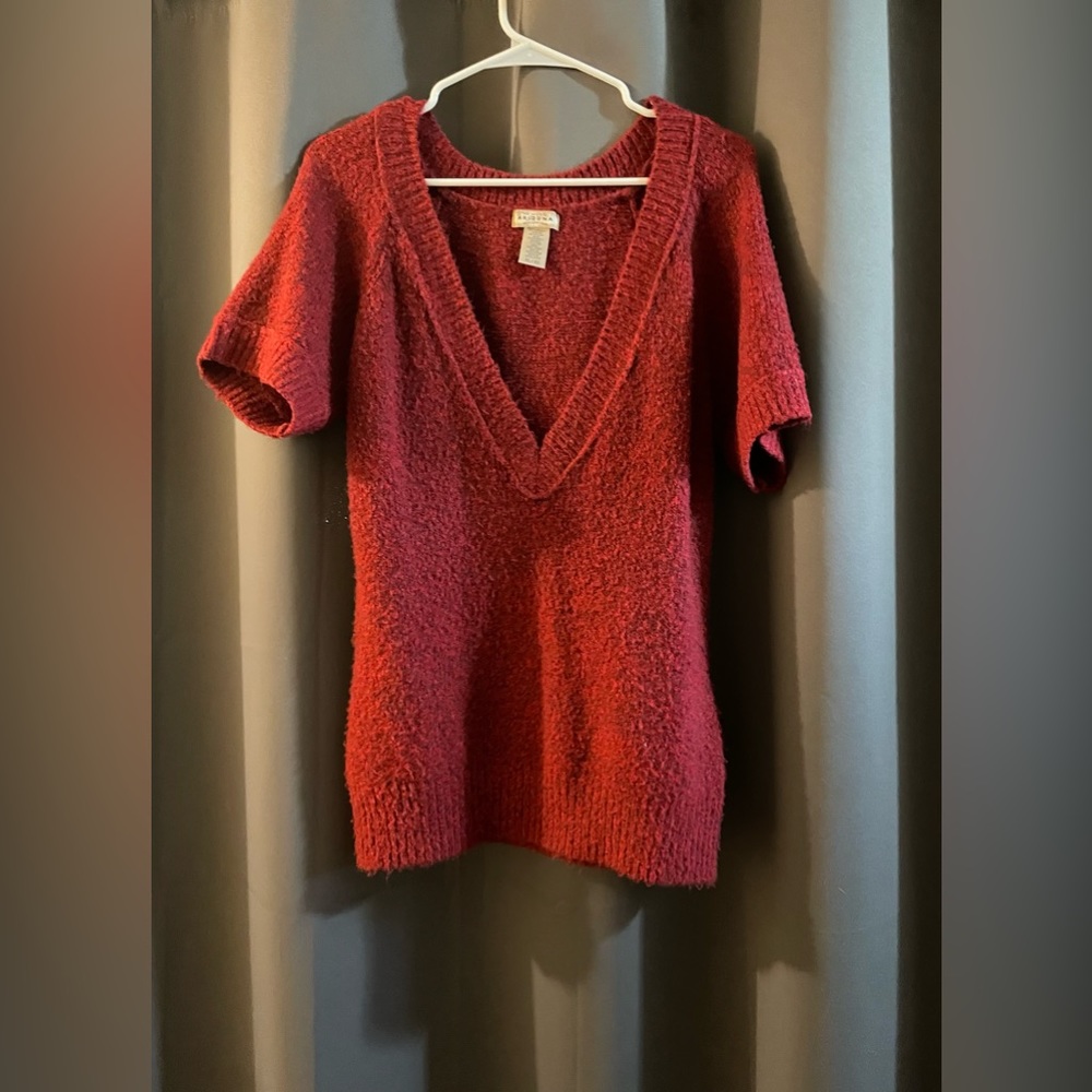 Womens Short Sleeve Red V-neck Sweater - Arizona Brand